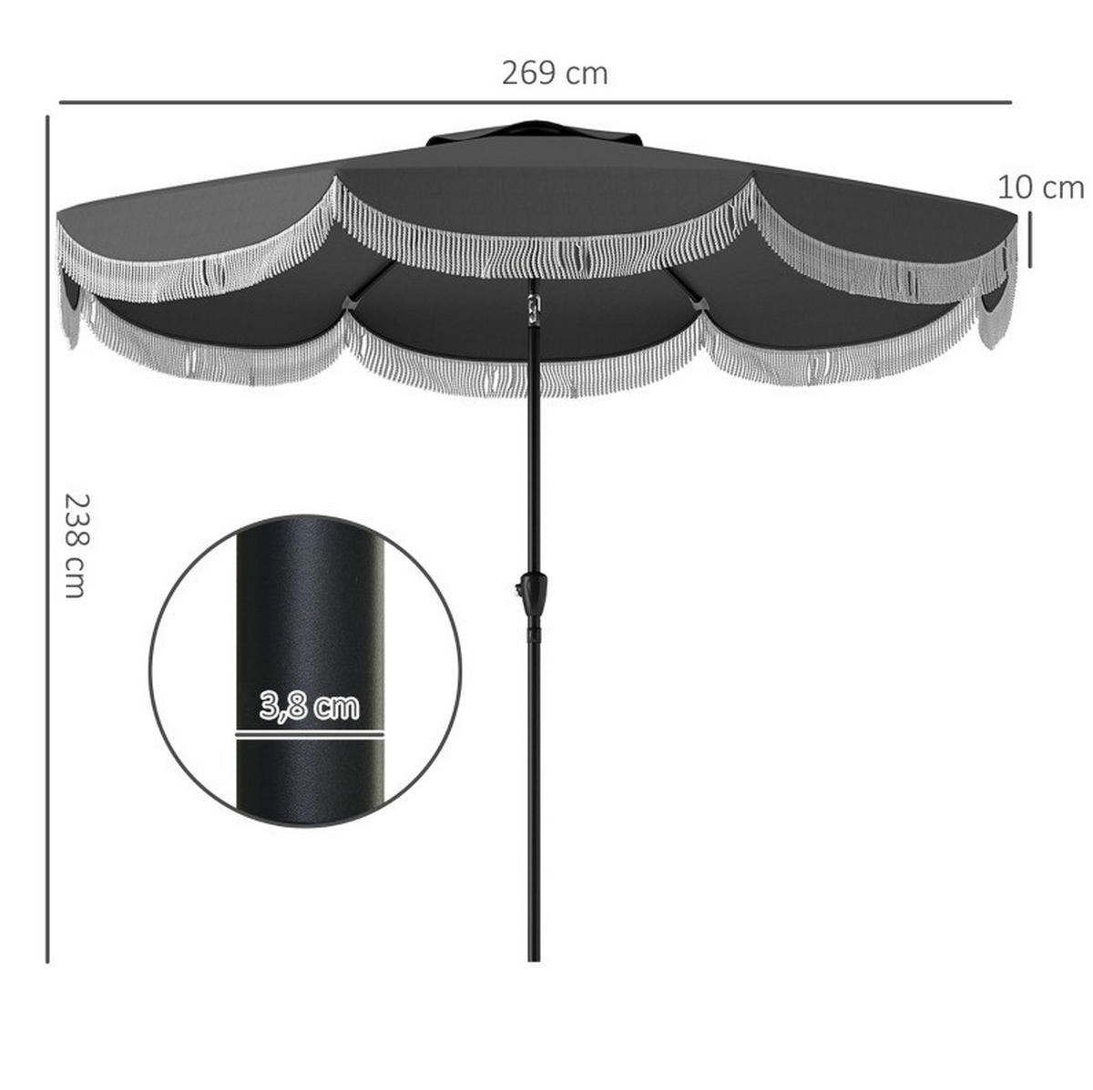SONNENSCHIRM achteckig 269 cm in Dunkelgrau mit Kurbel und Neigefunktion - Dunkelgrau, Metall (269/269cm) - BEAOK