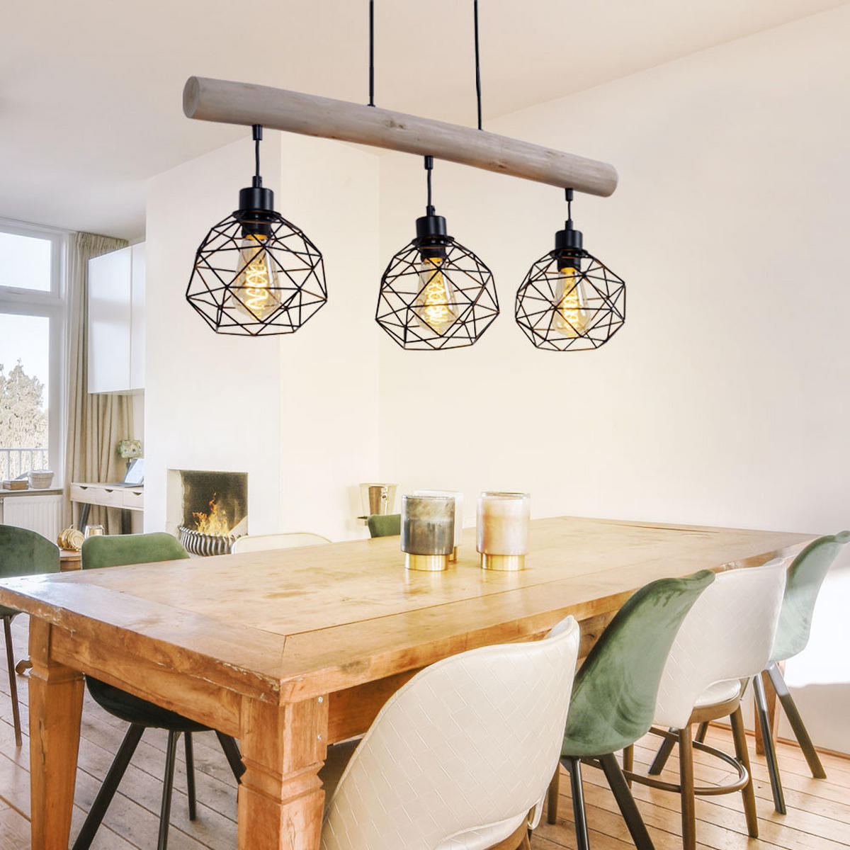 HÄNGELEUCHTE Holz Braun Metall Schwarz - Braun, Holz (76/18/120cm) - Globo Lighting