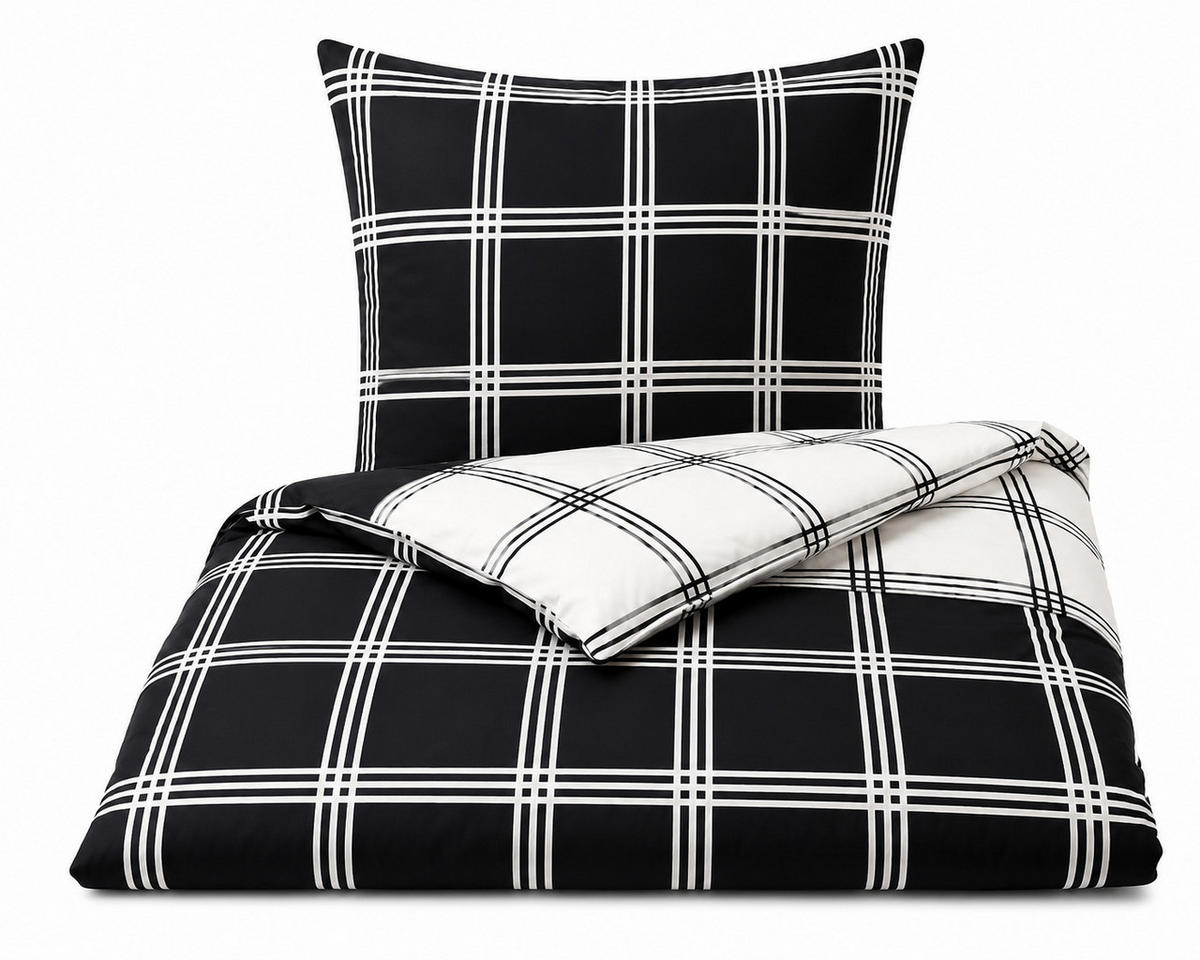 BETTWÄSCHE 155x220 cm Extra Lang – Wendebettwäsche Schwarz-Weiß kariert aus 100 % Baumwolle - Multicolor, Naturmaterialien (155/220cm) - Nesbel – Beauty & Ambiente