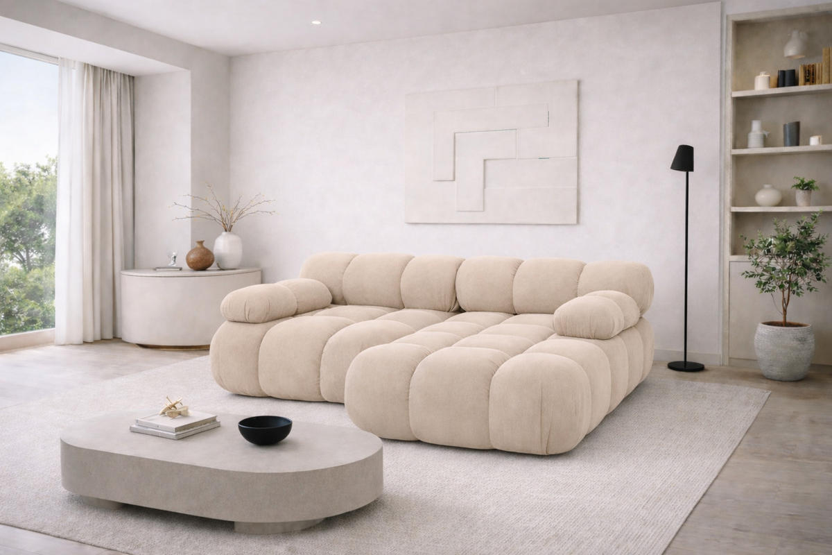 CHAISELONGUE Modular, Veloursstoff Salvador, Gelb, Rechts, Selia - Gelb/Creme, Holz (190/160cm) - Kaiser Möbel