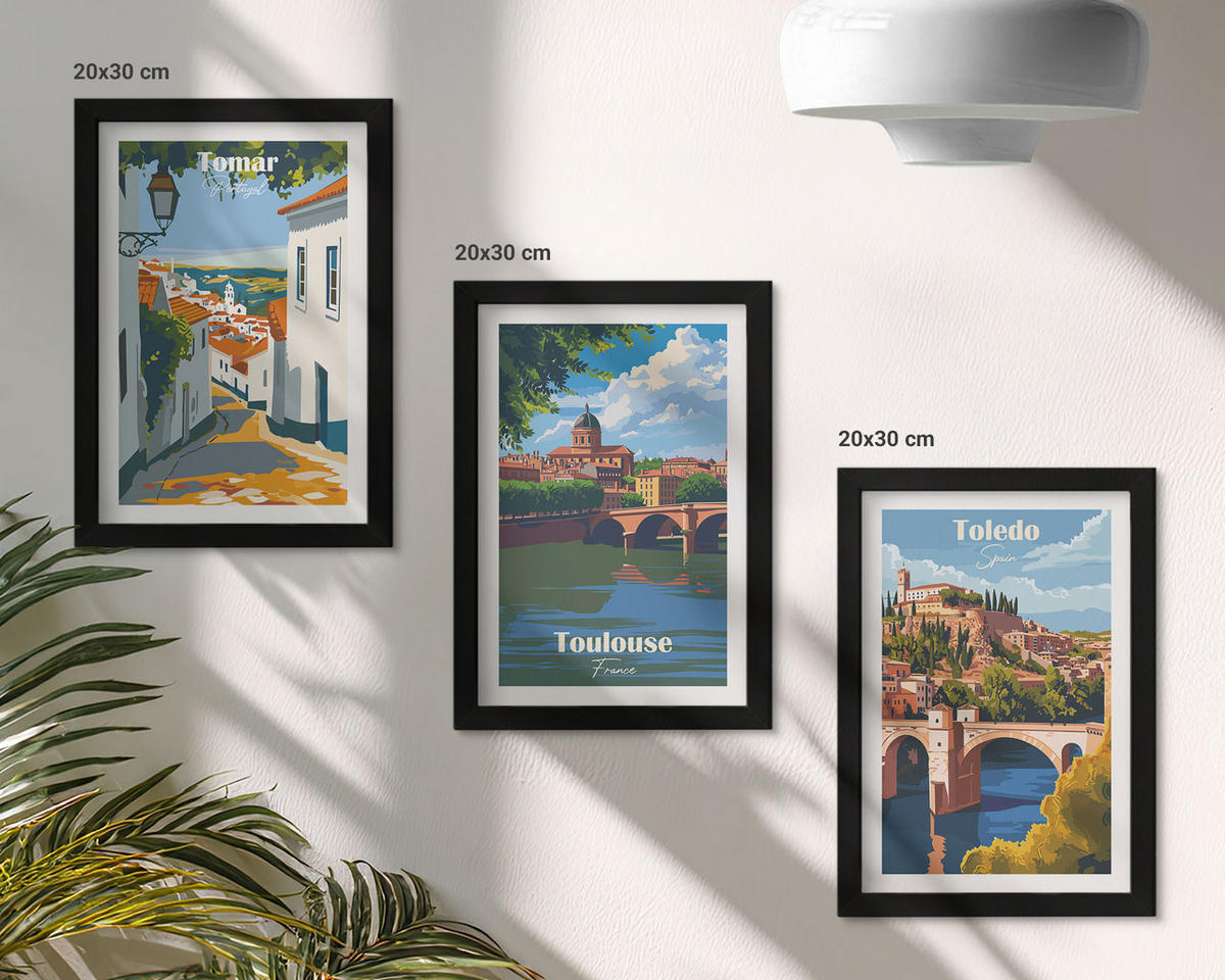 WANDBILDER 3er-Set - 20x30 cm Schwarzer Rahmen - Retro-Stadtgrafiken - Schwarz, Kunststoff (20/30cm) - ArtPrintCave