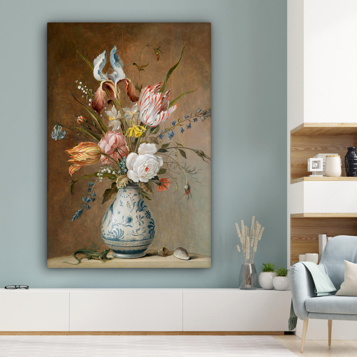 LEINWANDBILD Alte Meister - Blumen - Balthasar van der Ast Deko Groß 90x140 cm - Hellbraun, Textil (90/140cm) - MuchoWow