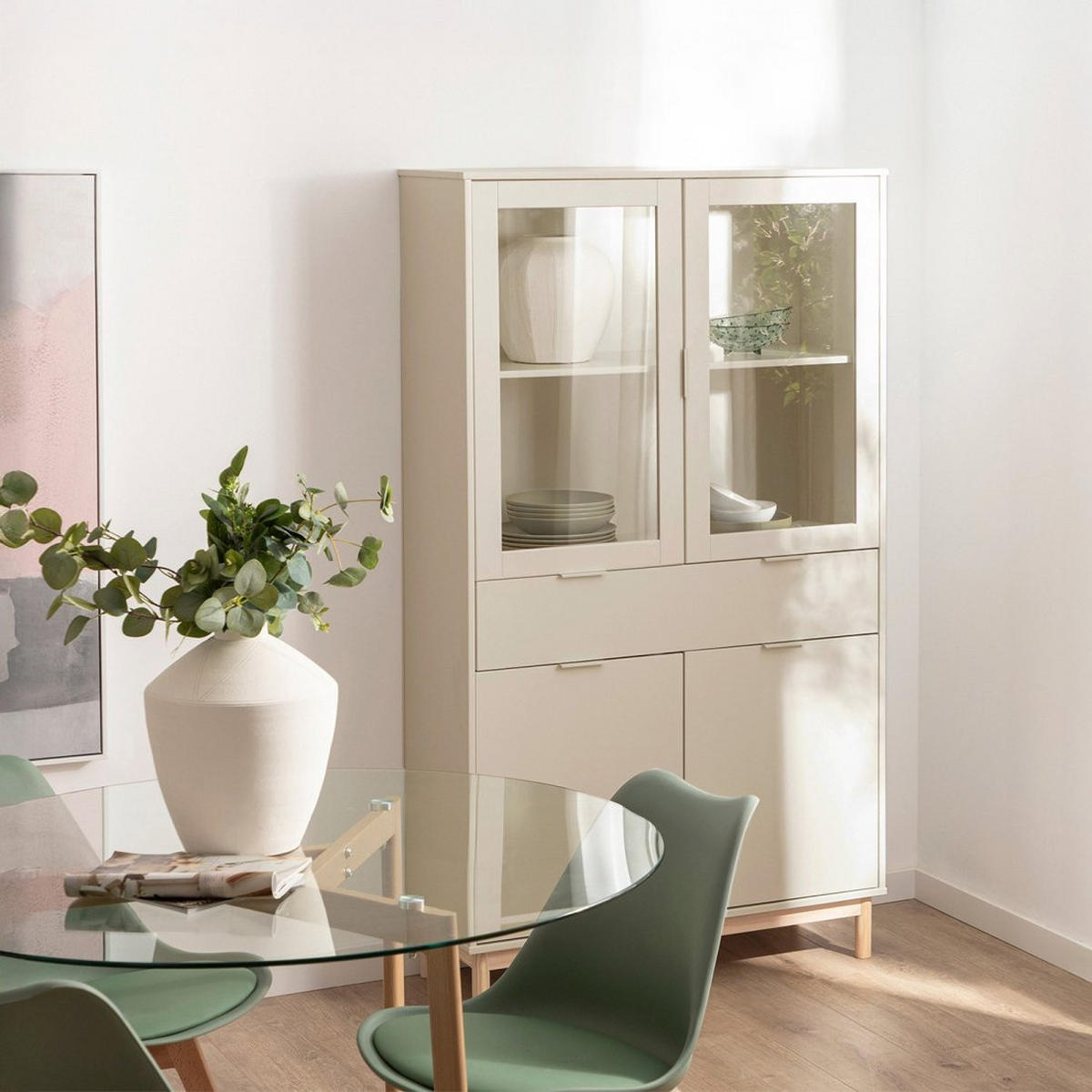 VITRINENSCHRANK DOPPELTER Elian Weiß 95 cm x 170 cm - Weiß, Holzwerkstoff (95/170/39cm) - Klast Home