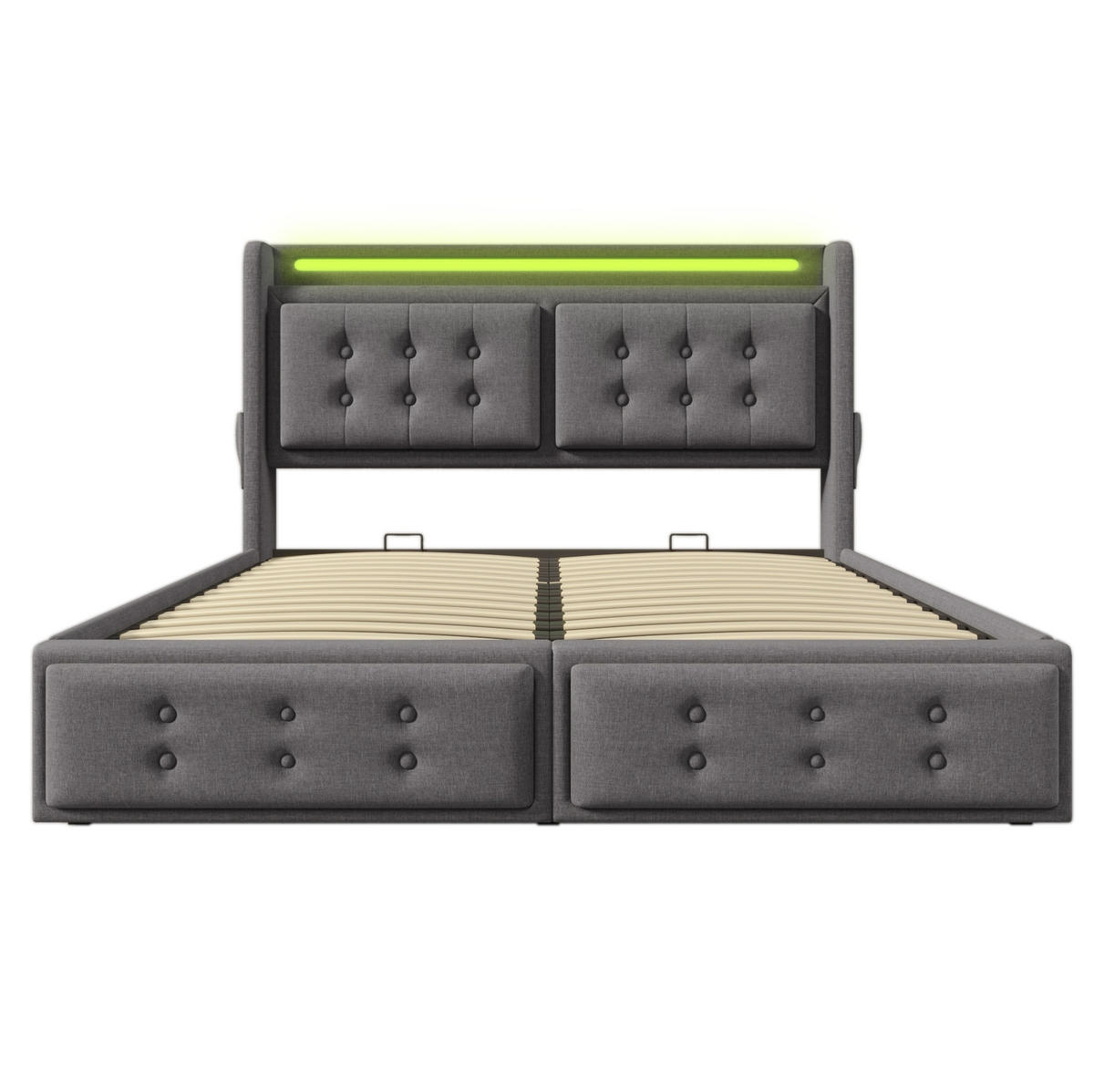 POLSTERBETT 180/200 cm grau aus Baumwoll-Leinenstoff mit LED und USB-C - Grau, Textil (180/200cm) - OKWISH