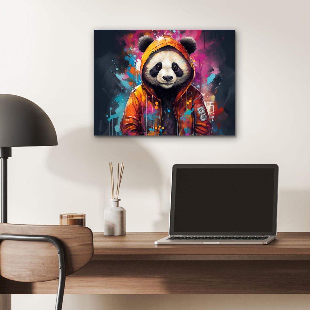 METALLBILD Panda - Jacke - Graffiti - Orange 40x30 cm - Orange, Metall (40/30cm) - MuchoWow