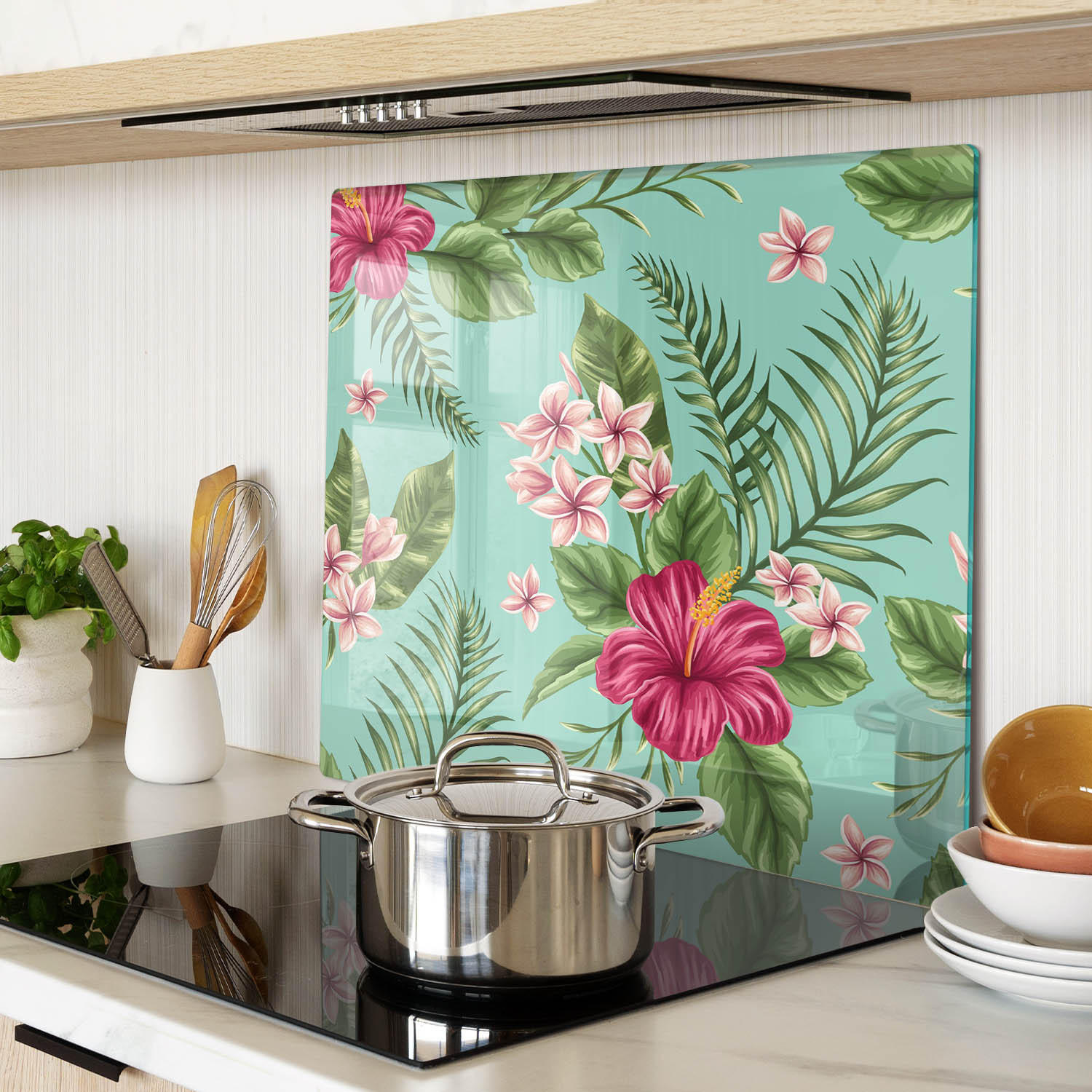 GLASPLATTE 60x52 cm Hawaiianische Blumen - Pink, Glas (60/0.4/52cm) - TULUP