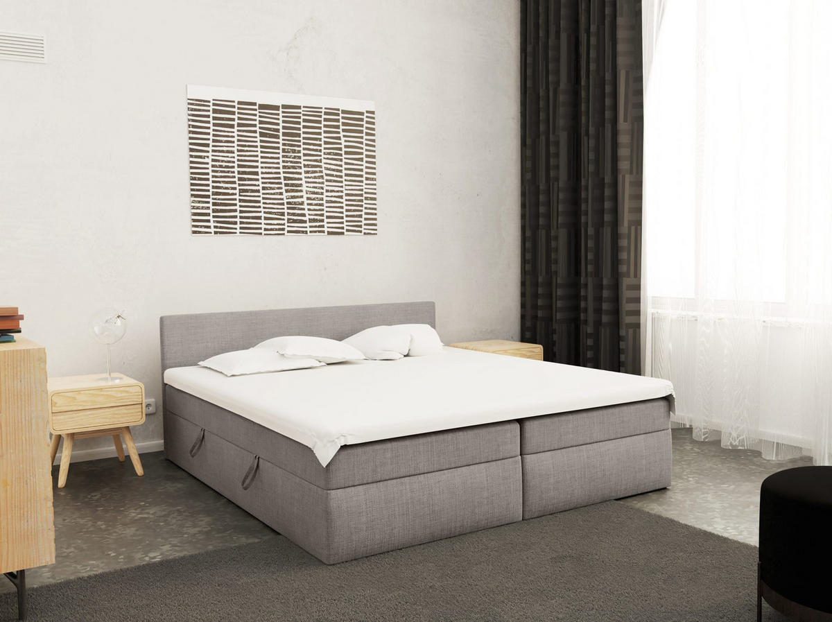 BOXBETT Verdig mit Bettkasten 160x200 Hellgrau - Hellgrau, Holz (160/200cm) - Fedve