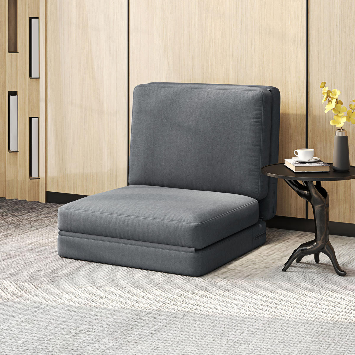 BODENSOFA 3-in-1, bis 240 kg belastbar, Dunkelgrau - Dunkelgrau, Kunststoff (268/18/75cm) - HOMCOM