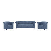SOFA 3-Sitzer & 2 Sessel - Stoff - Blau - CHESTERFIELD - Blau, Textil (88/72/205cm) - Vente-Unique