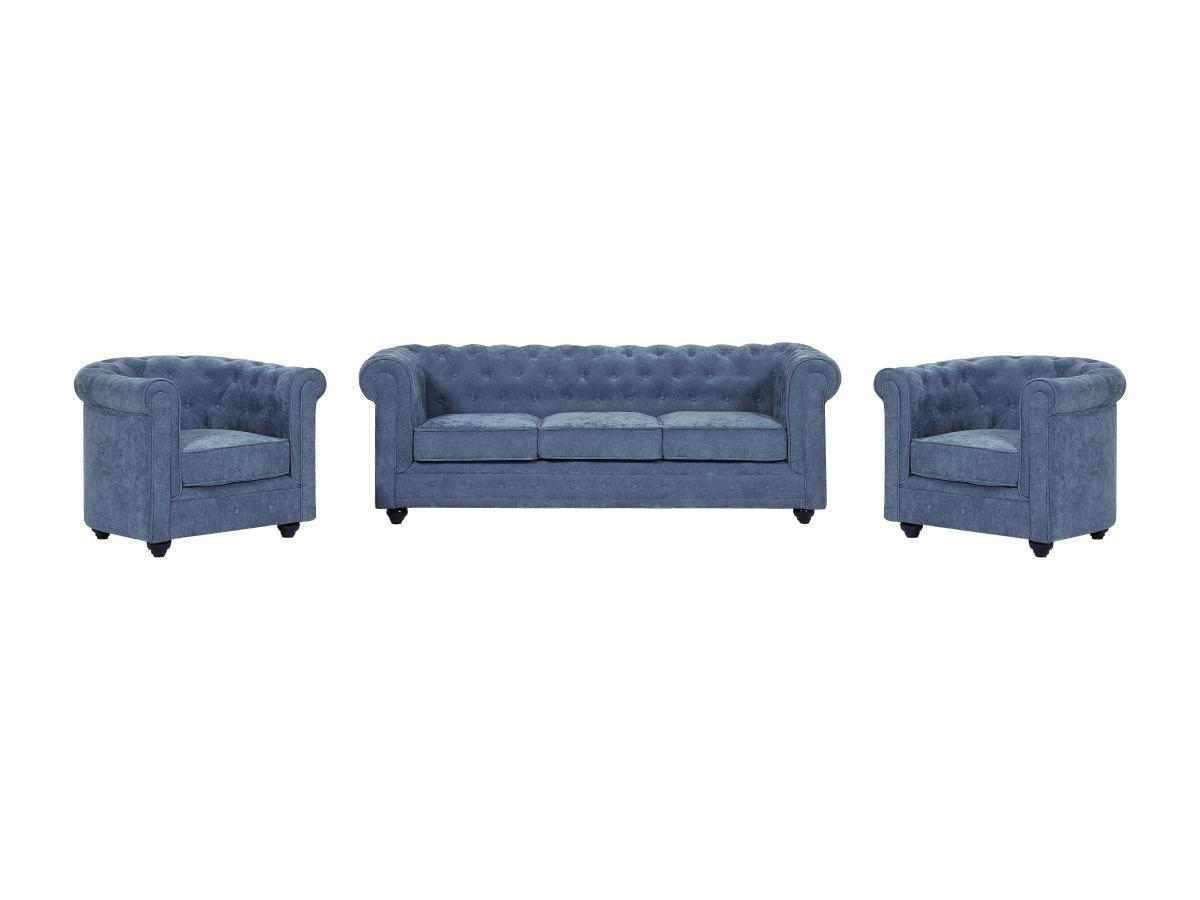 SOFA 3-Sitzer & 2 Sessel - Stoff - Blau - CHESTERFIELD - Blau, Textil (88/72/205cm) - Vente-Unique