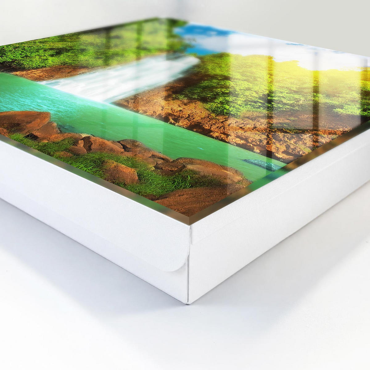 SCHLÜSSELBOX Weiß 30x30 cm – Türöffnung nach rechts - Tropischer Wasserfall - Grün, Metall (30/30/5cm) - TULUP