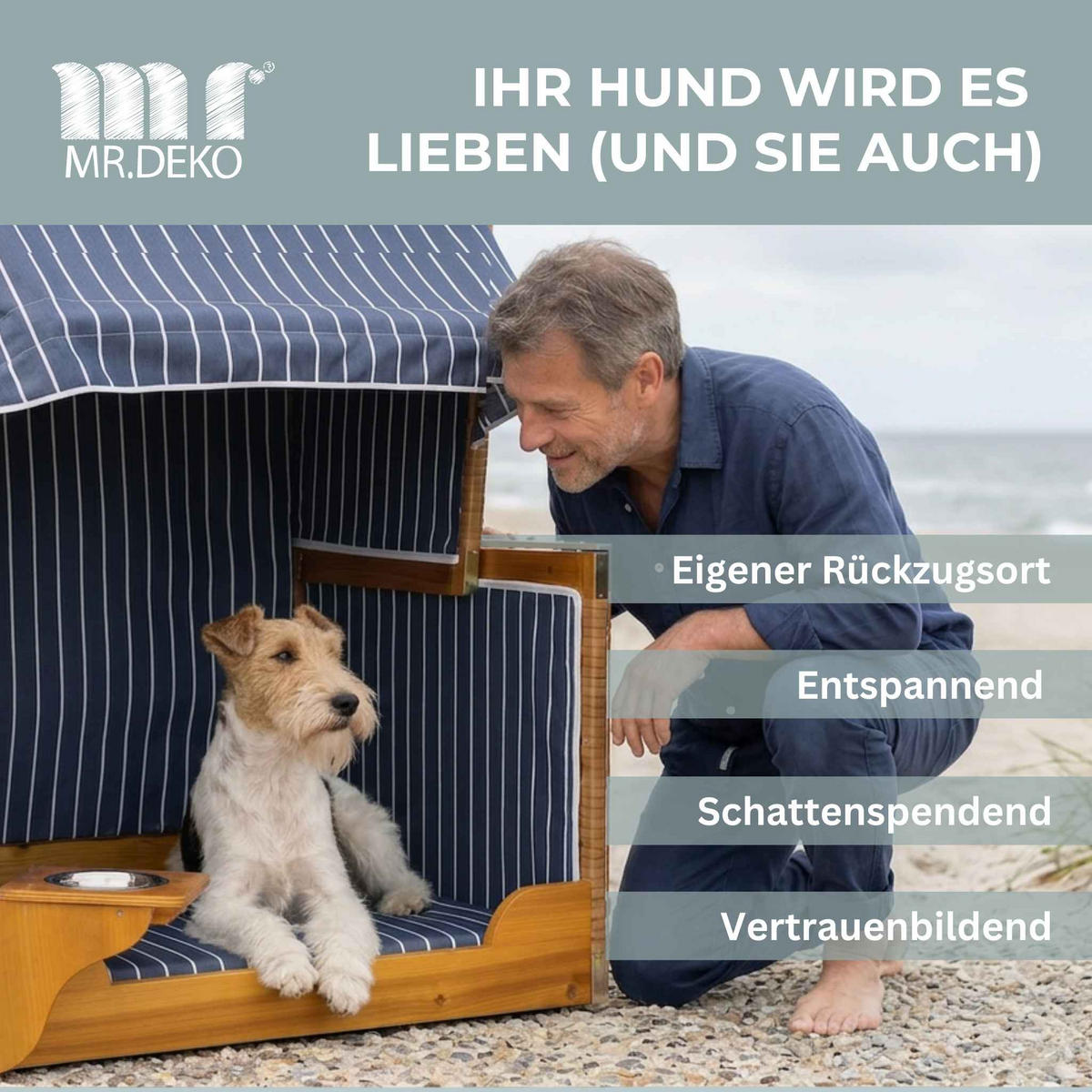 HUNDESTRANDKORB Wacholder Blau - Blau/Braun, Metall (80/95/65cm) - Mr. Deko