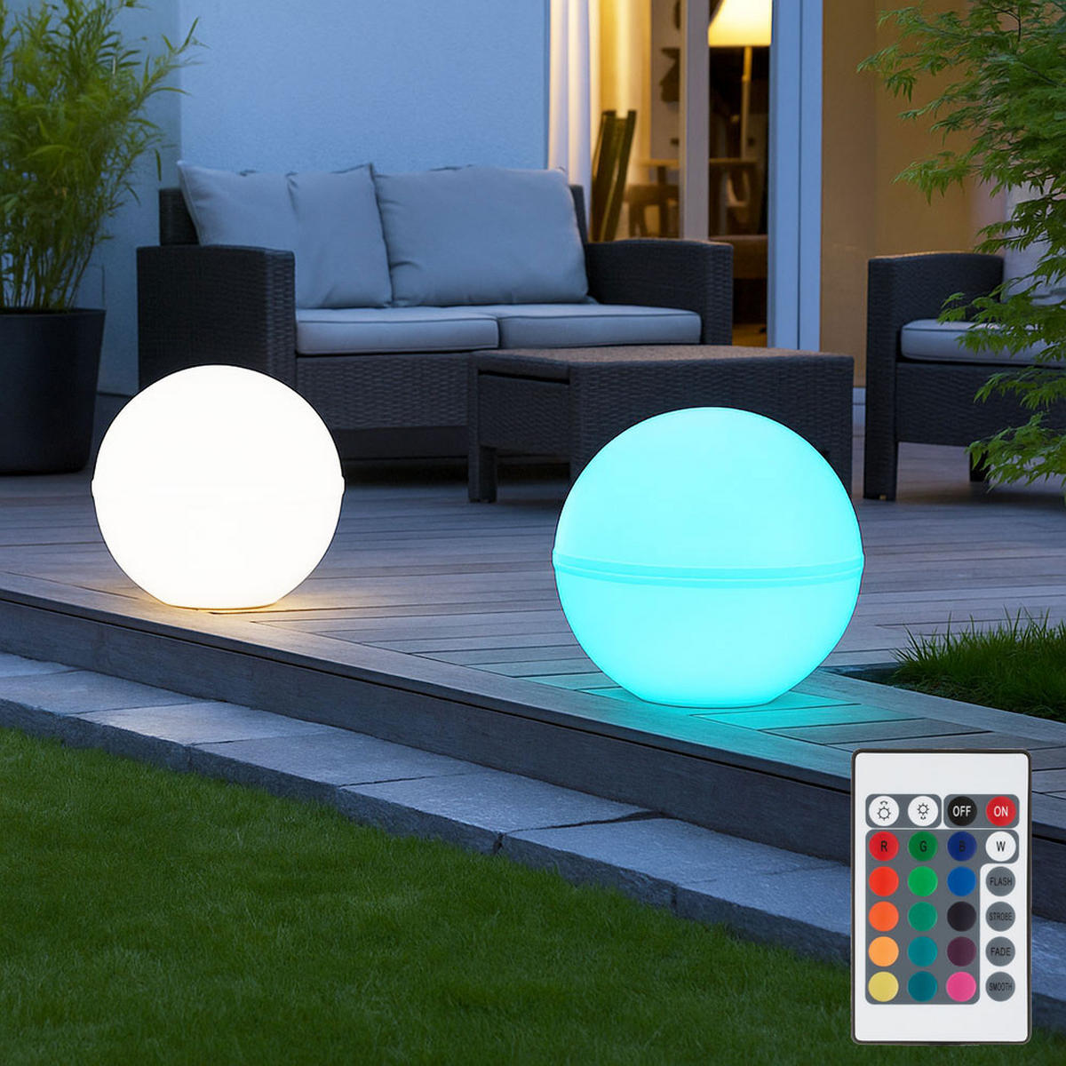 LED AUSSENLEUCHTE Kugel Weiß 2er Set - Weiß, Kunststoff (20/20/51cm)