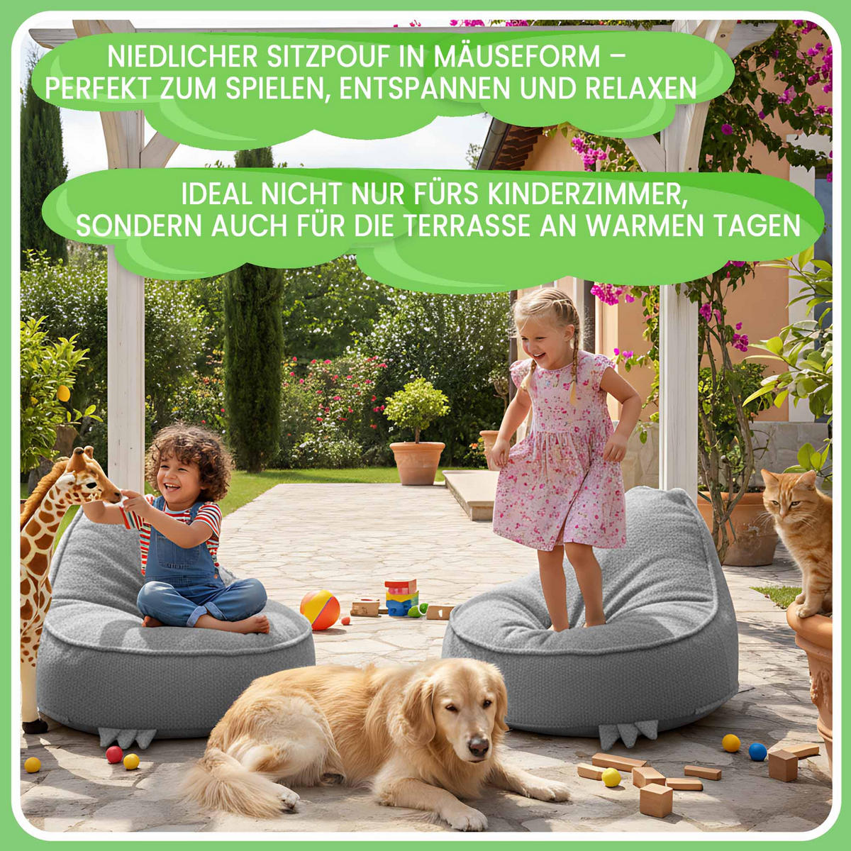 SITZSACK FÜR KINDER Dino 75/75/55 cm, weicher Bouclé 315 g/m², abnehmbarer Bezug, Pearl Grey - Hellgrau, Textil (75/55/75cm) - Dreamroots