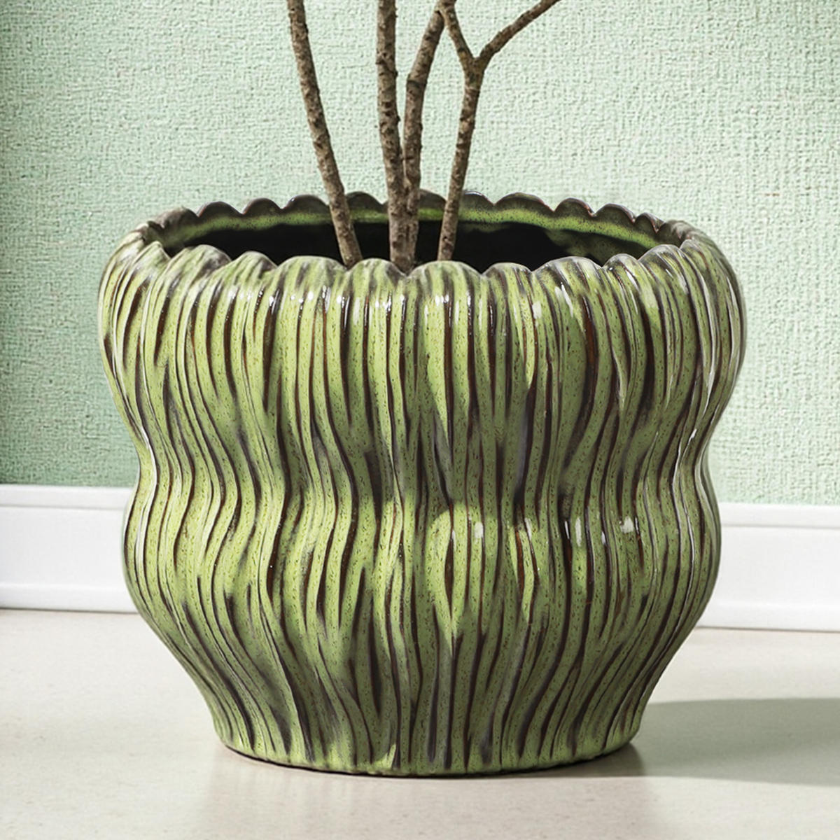 GRÜNER Keramik-Blumentopf, Durchmesser 26 cm, Höhe 24,5 cm - Grün, Keramik (25cm) - Hometopia