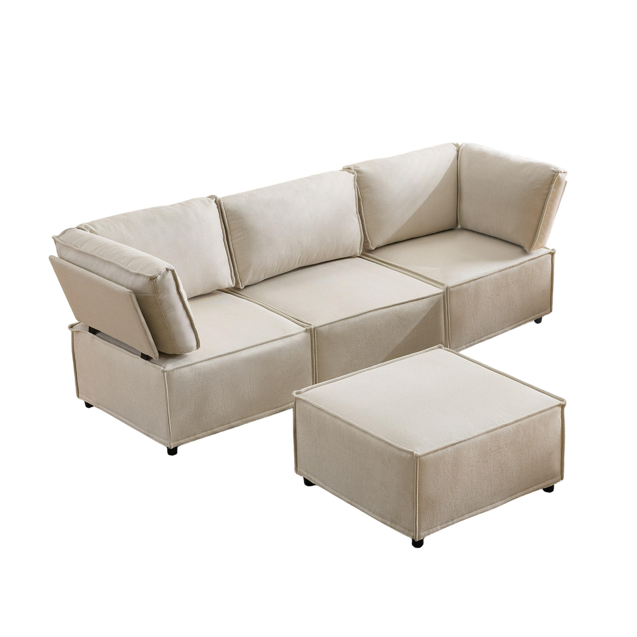 ECKSOFA DE-35021 modular Beige - Beige, Holzwerkstoff (154/238cm) - ComfortXL
