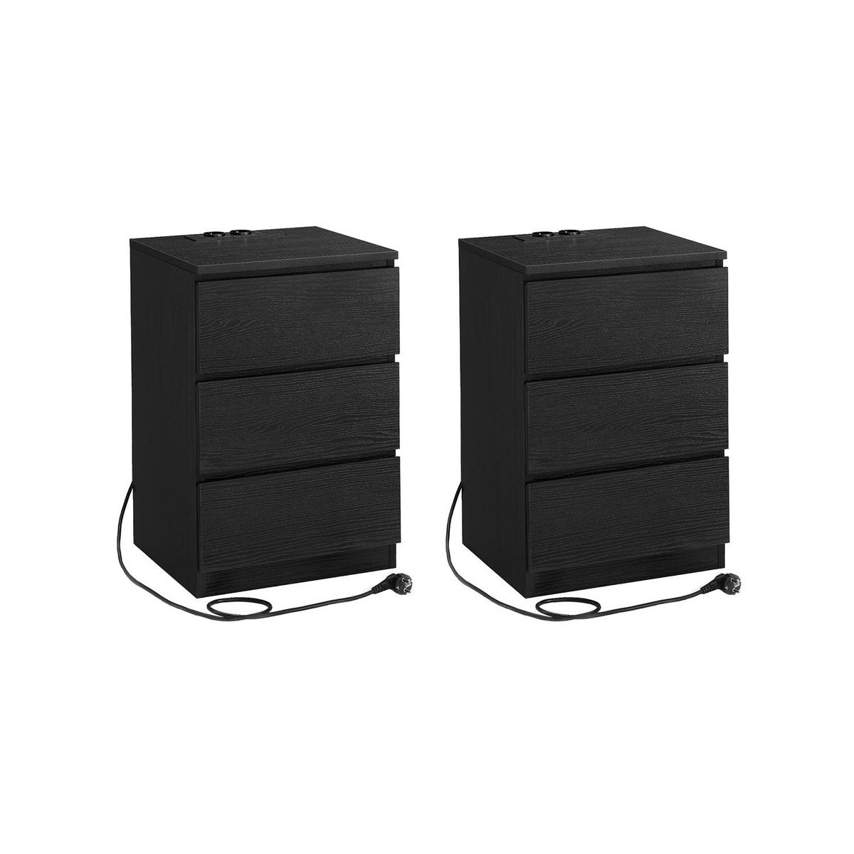 NACHTTISCH TEGUCIGALPA 2ER-SET - Schwarz, Holzwerkstoff (40/59/35cm) - Hansiro