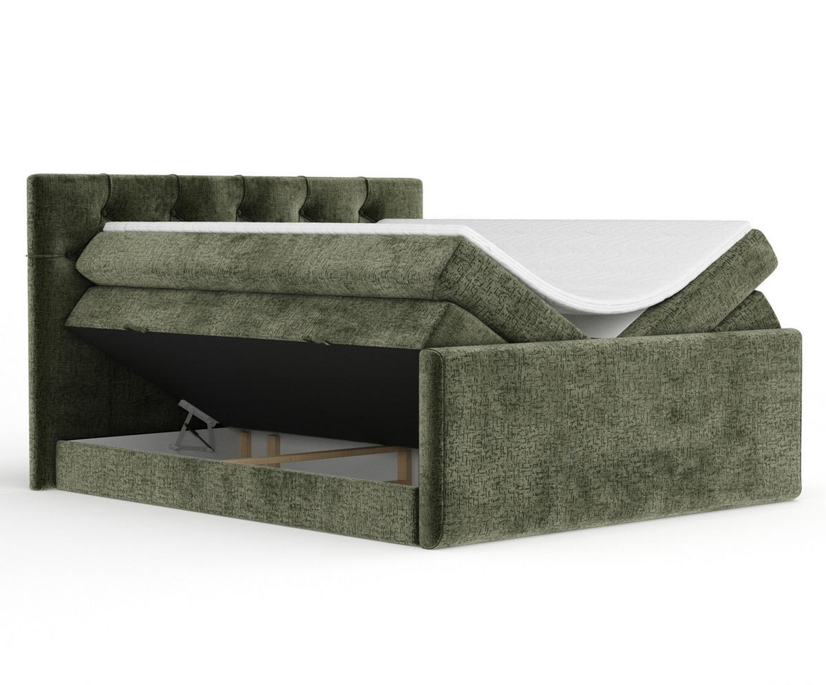 BOXSPRINGBETT Hugo Olivenfarbe 140/200 cm - Schwarz/Olivgrün, Holz/Holzwerkstoff (140/200cm) - Maison de Reve