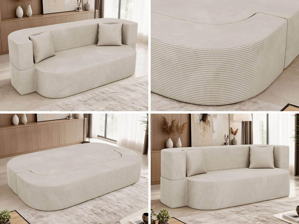 TROJMIESTNA POHOVKA OVELA Krémová Manšester - krémová, textil (200/70/100cm) - MKS