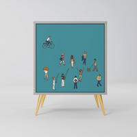 SIDEBOARD COLLECTIVE STREAM, Grau, 57,5x42x75,5 cm, Goldfarbene Metallfüße - Goldfarben/Multicolor, Holzwerkstoff/Metall (57.5/75.5/42cm) - SpaceRebels