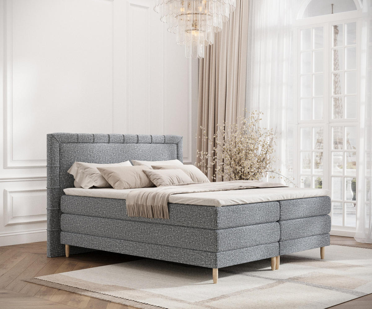 BOXSPRINGBETT Rimini Grau 180/200 cm mit Matratze und Topper - Naturfarben/Grau, Holz/Holzwerkstoff (180/200cm) - Maison de Reve