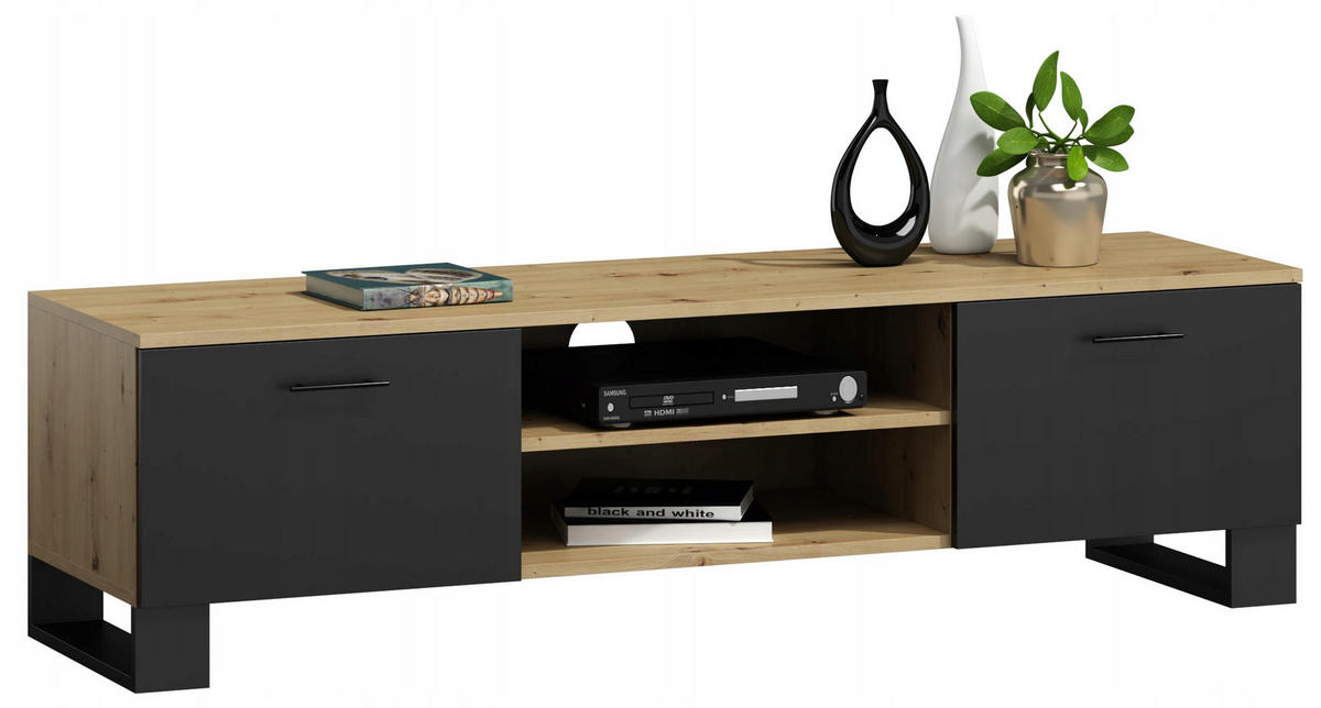 FERNSEHKOMMODE KLARA BIS Artisan Eiche-Schwarz 150/40/46,6 cm - Multicolor, Holzwerkstoff (150/46.6/40cm) - Matkam Möbel