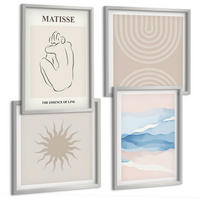 BILDER SET 4er Set - 50x50 cm & 40x60 cm Silberner Rahmen - Linien, Wellen, Pastellfarben, minimalistisch - Silberfarben, Kunststoff (50/50cm) - TULUP