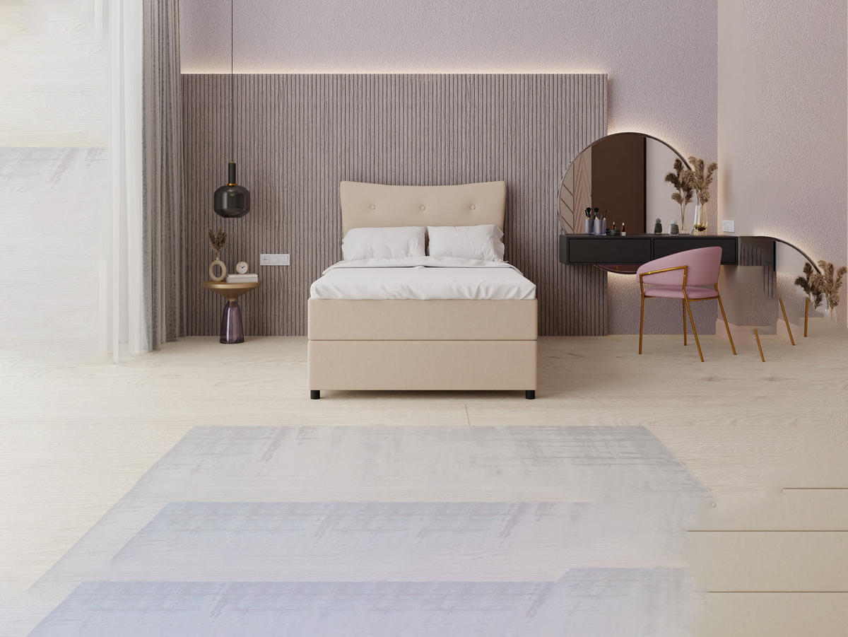 BOXBETT Nevada 120x200 cm Polsterbett mit hochwertiger Bonell-Matratze und Topper - beige - Beige, Holz (120/200cm) - Panda Möbel