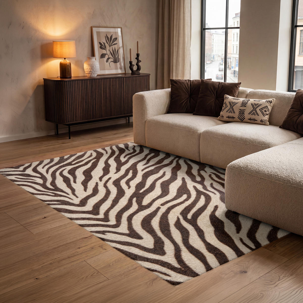 KOBERCE - Zebra - Pruhy - hnedá - 140x200 cm - čierna, textil/plast (140/0.4cm) - OnlyWow