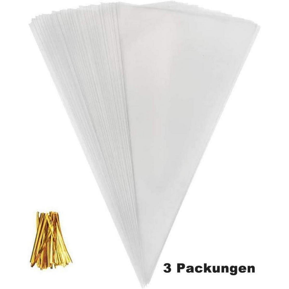 TÜTEN 300 Stück 13 x 25 cm transparent mit Bindebändern - Transparent, Kunststoff (13/25/25cm)