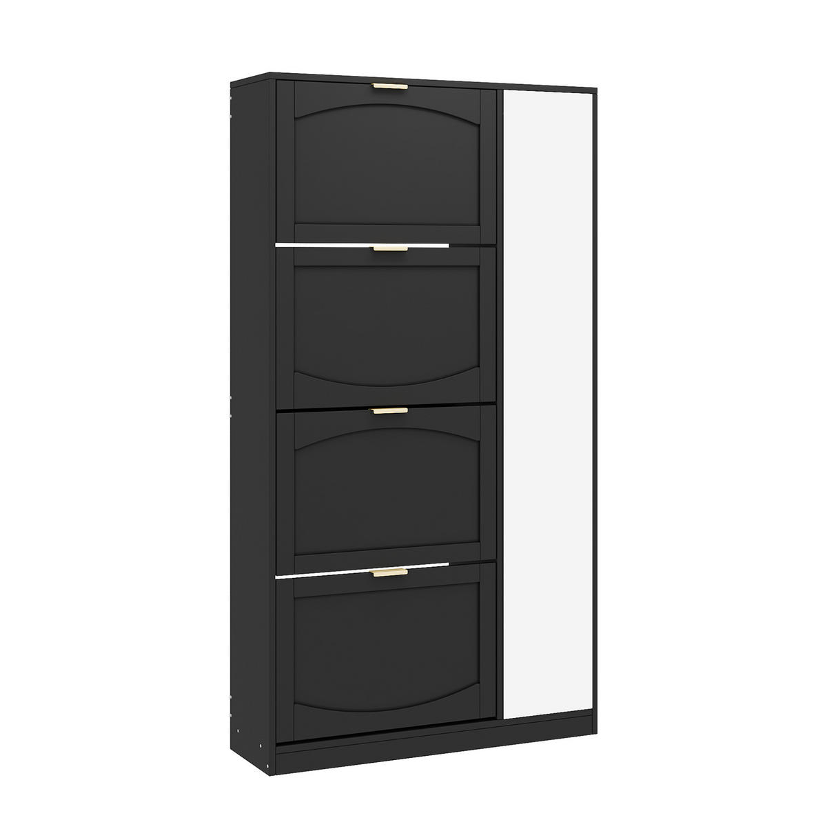 SCHUHSCHRANK 80/24/147 cm mit Spiegeltüren, 4 Klappenfächern und verstellbaren Einlegeböden, Schwarz - Schwarz, Holzwerkstoff (80/147/24cm) - Redom