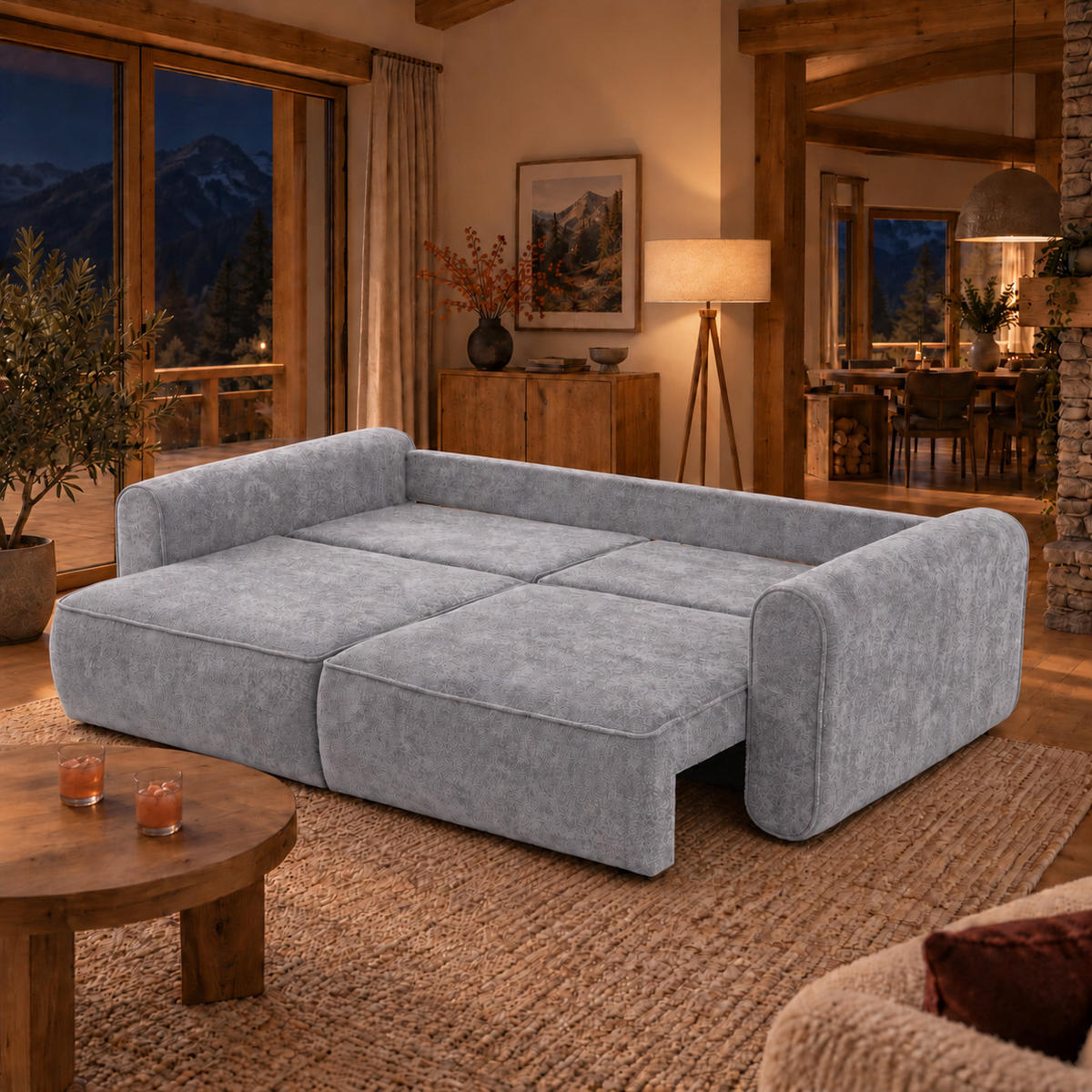 ECKSOFA MOTION mit Schlaffunktion 130x200 Webstoff Dunkelgrau - Dunkelgrau/Schwarz, Holz/Textil (250/166cm) - Muffo