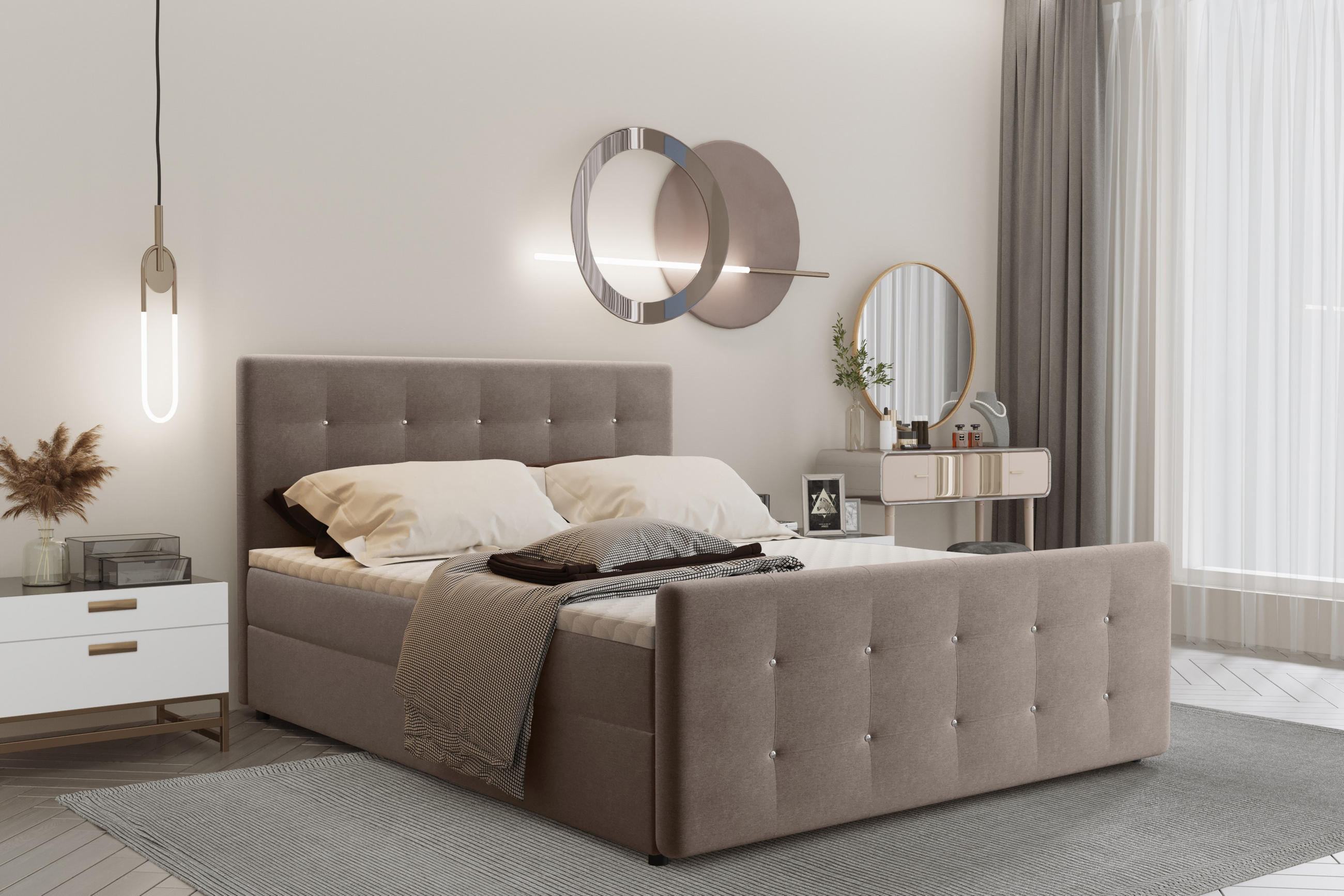 BOXBETT Mit Bettkasten Matratze Topper AMOR Dunkelbeige 180x200 cm H2-Pocket - Schwarz/Cappuccino, Holz/Holzwerkstoff (180/200cm) - Kaiser Möbel