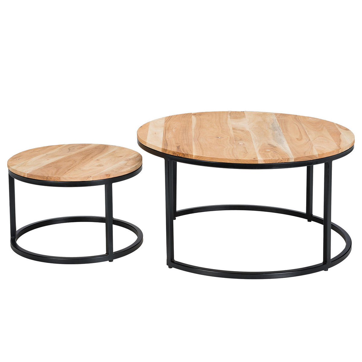 COUCHTISCH-SET - 2-teilig - Schwarz/Akaziefarben, Holz/Metall (80/80/42cm) - home24