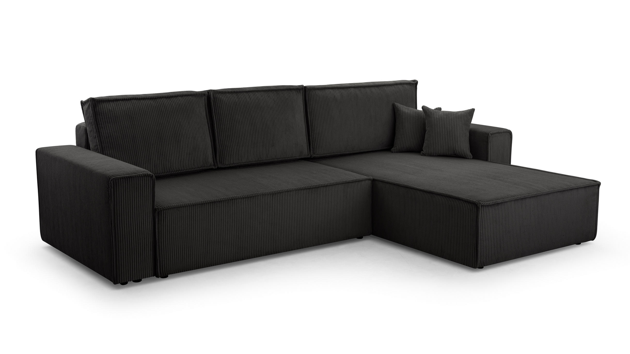 ECKSOFA XL ANGO Cord Schwarz - Schwarz, Kunststoff/Textil (287/188cm) - Luxkor24