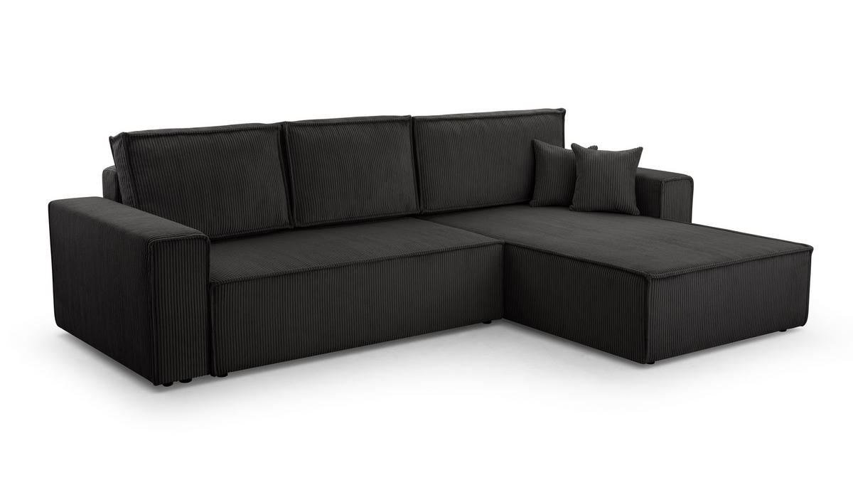 ECKSOFA XL ANGO Cord Schwarz - Schwarz, Kunststoff/Textil (287/188cm) - Luxkor24