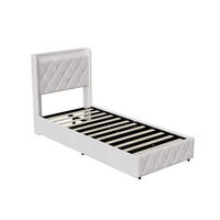 POLSTERBETT 90x200 cm mit hydraulischem Stauraum - Kopfteil Regal & LED - USB - ohne Matratze - Beige - Beige, Textil (90/200cm) - DELFA