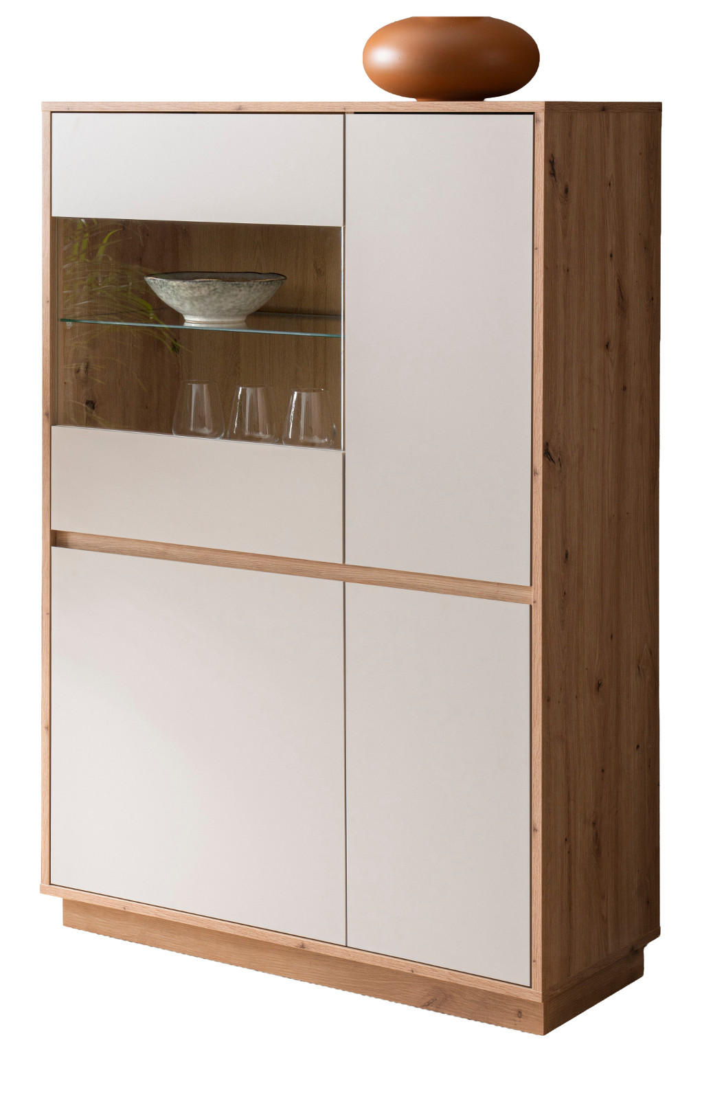 VITRINE Kaschmir, Eiche Artisan 75 cm, Highboard mit Soft-Close - Kaschmir/Eiche Artisan, Glas/Holzwerkstoff (75/144/40cm) - Furn.Design