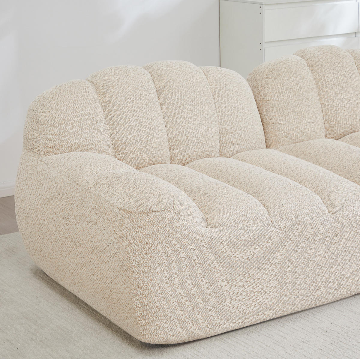 ECKSOFA 288/165/79 cm Beige-Weiß aus granuliertem Fleece modular mit Ottoman - Creme, Textil (165/288cm) - OKWISH