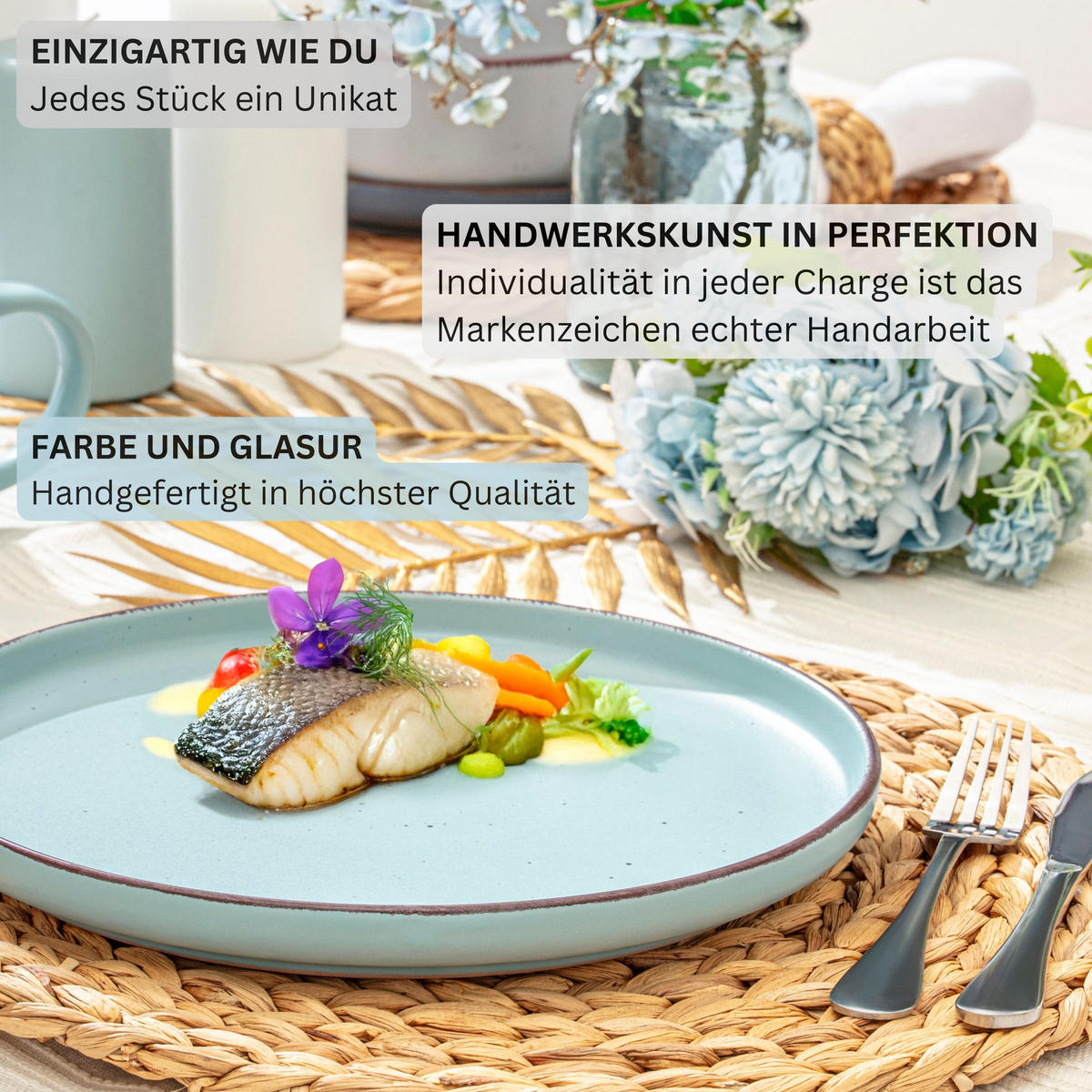 SPEISETELLER BOMBAY SKY SHADES - 4 teilig aus Steingut - Blau/Grau, Stein (27cm) - Sänger