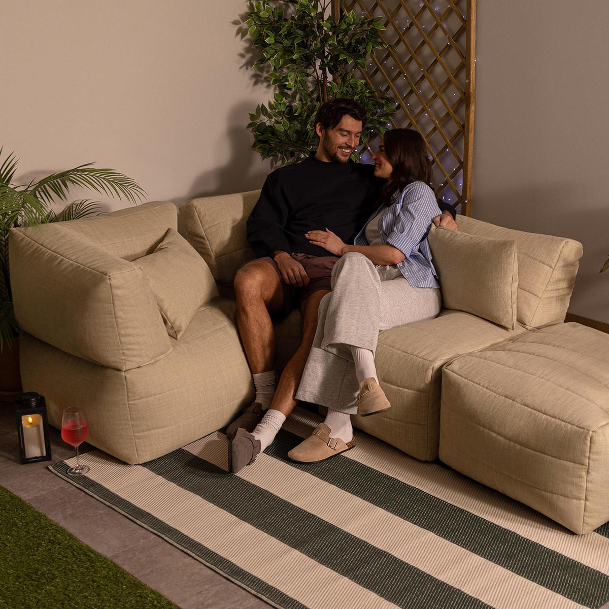 SITZSACK-SOFA 4-tlg. modular outdoor Noa - Beige, Textil (306/70/78cm) - icon