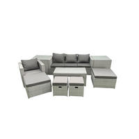 BALKONMÖBEL-SET Polyrattan Hellgrau-Mix 8-teilig - Hellgrau/Grau, Glas/Kunststoff - Fimous