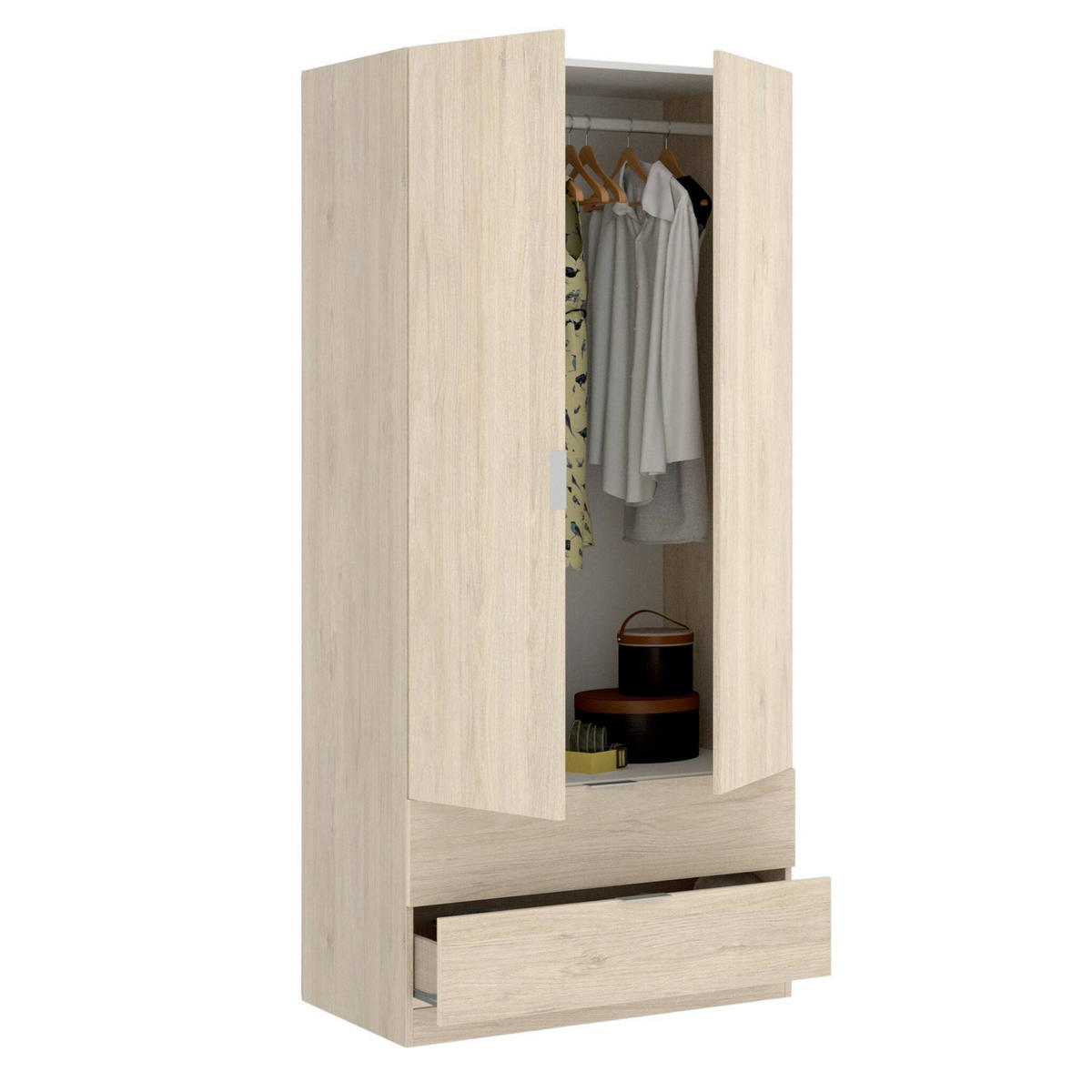 KLEIDERSCHRANK 2 TÜREN Eiche 52/81/184 cm - Braun, Holzwerkstoff (81/184/52cm) - DMORA