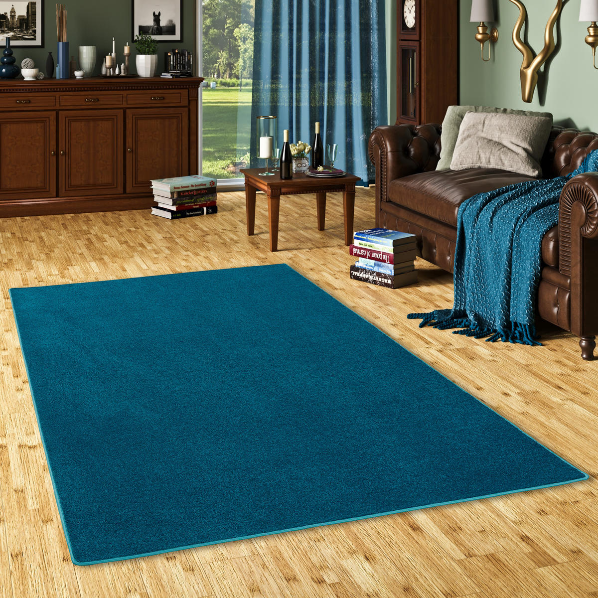 HOCHFLOR VELOURS TEPPICH LUNA - Petrol, Textil (100/400cm) - Snapstyle