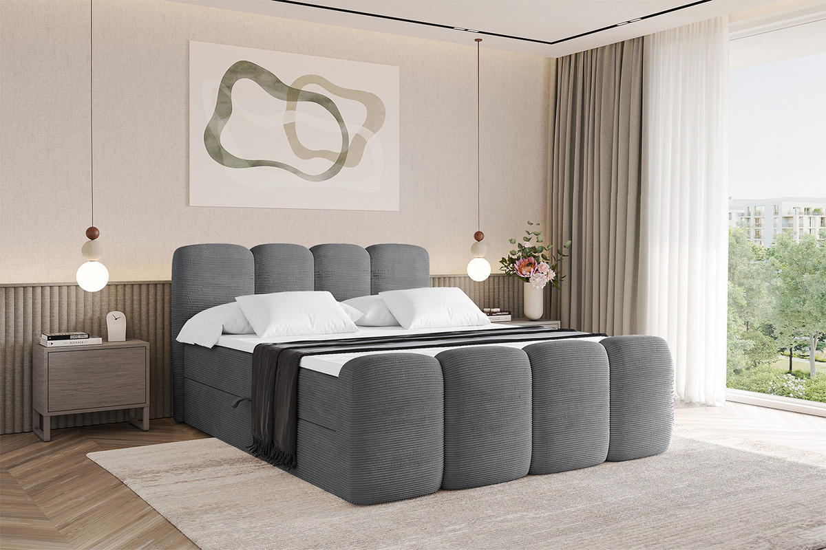 BOXBETT mit Matratze H4 und Lattenrost - NINA-Z - 140x200 cm - Dunkelgrau - Taupe, Holzwerkstoff (140/200cm)