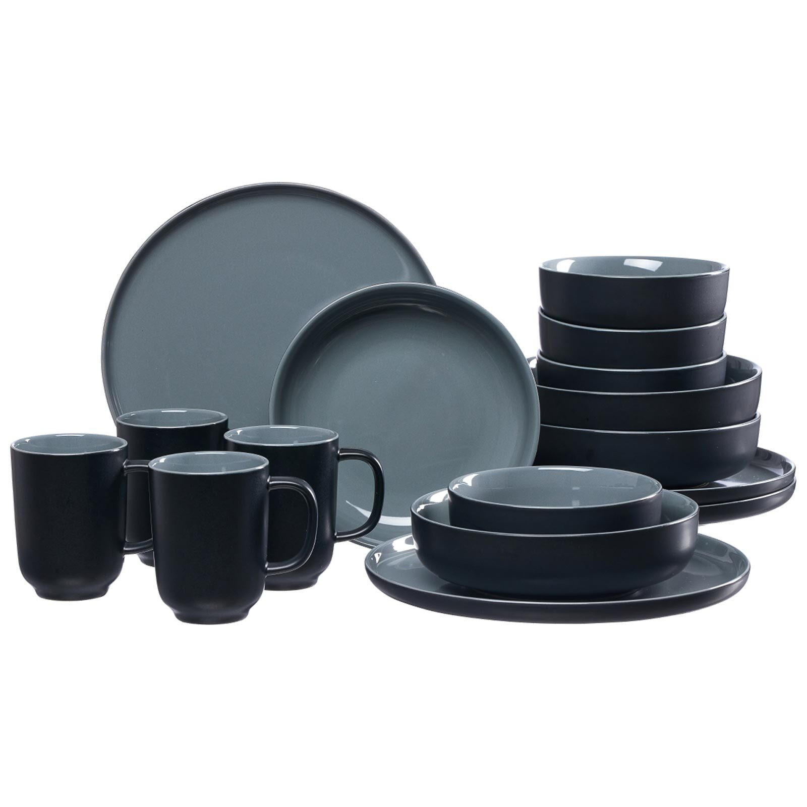 XXL KOMBISERVICE Jasper schwarz-grau 32er Set - Schwarz/Grau, Keramik (1/1/1cm) - Ritzenhoff Breker