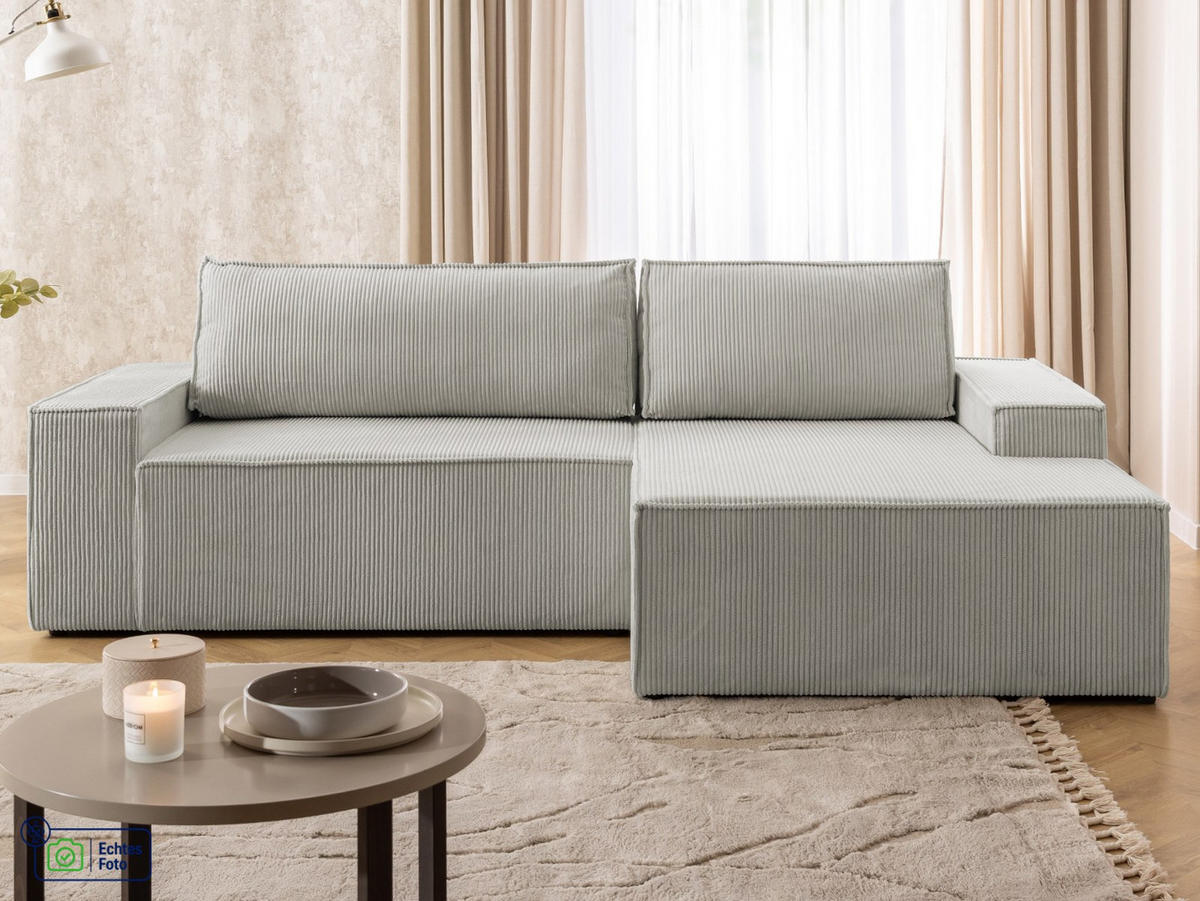 ECKSOFA Rivio mit Schlaffunktion und Bettkasten, Cordstoff Taupe - Taupe/Schwarz, Holz/Kunststoff (262/149cm) - S-Style