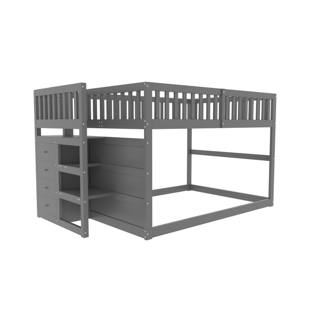 ETAGENBETT 140/200 cm in Grau mit Sicherheitstreppe und Stauraum - Grau, Holz (140/200cm) - OKMYHOME
