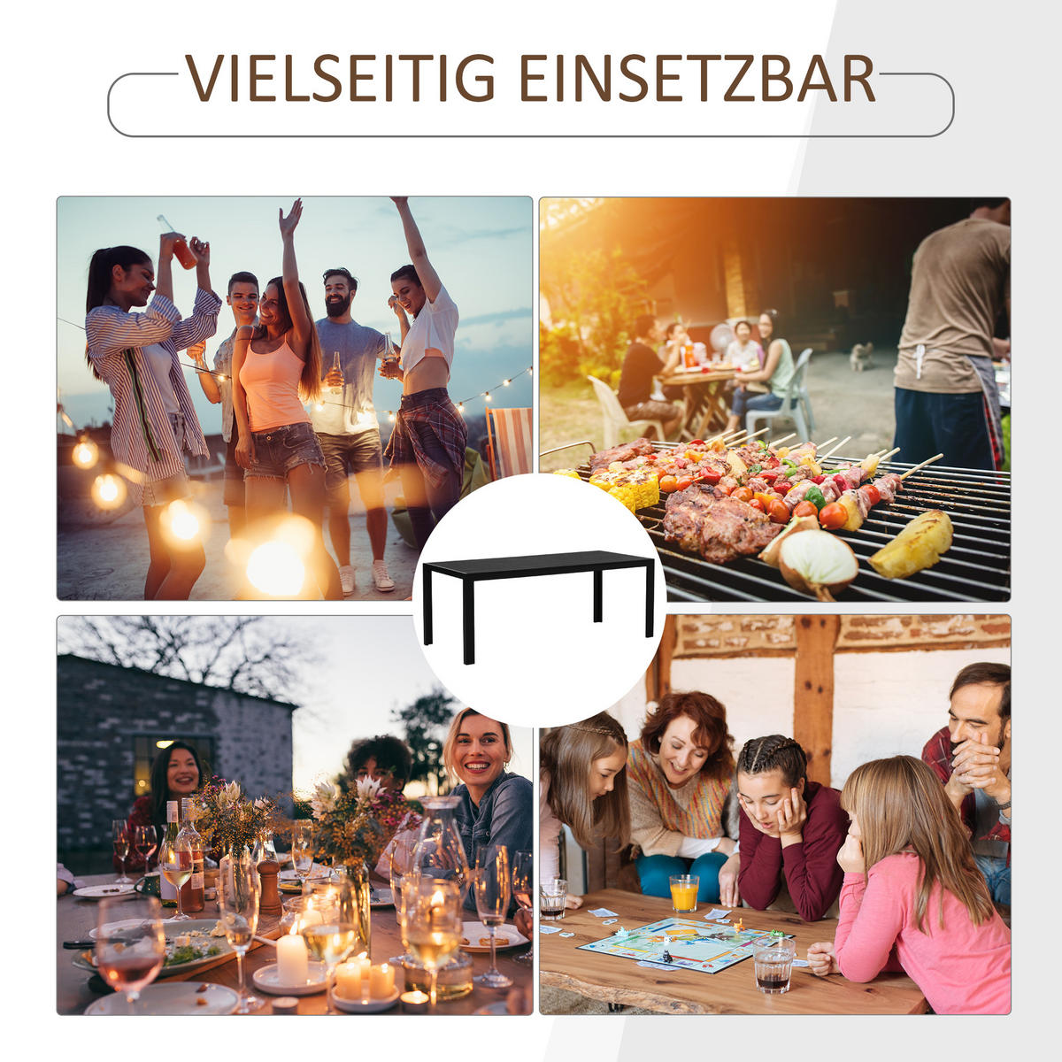 GARTENTISCH, Garten Esstisch, Terrassentisch, Partytisch, aus Alu, Polyholz, Schwarz - Schwarz, Holz/Metall (190/84.5/72cm) - Outsunny