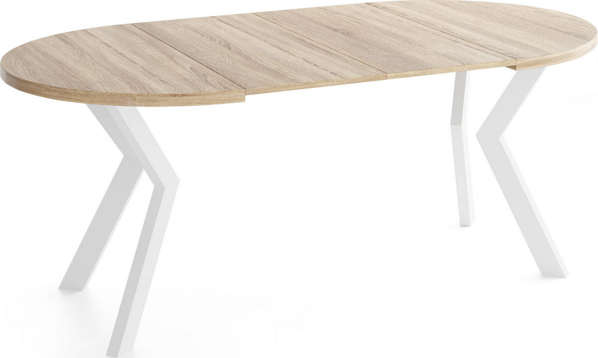 ESSTISCH Savio Weiß rund ausziehbar verlängerbar XXL, Eiche Sonoma Hellbraun 100-200/100/77 cm - Weiß/Sonoma Eiche, Holz/Holzwerkstoff (100/100/77cm) - WFL GROUP